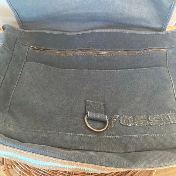 Vintage Y2K Fossil Gray Blue Canvas Crossbody Messenger Bag Commuter School - Picture 5 of 10